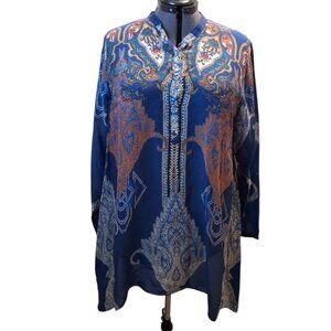 Johnny Was Blue and Orange Paisley Top